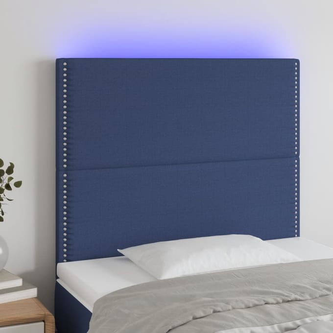 vidaXL - Hoofdbord - LED - 100x5x118/128 - cm - stof - blauw