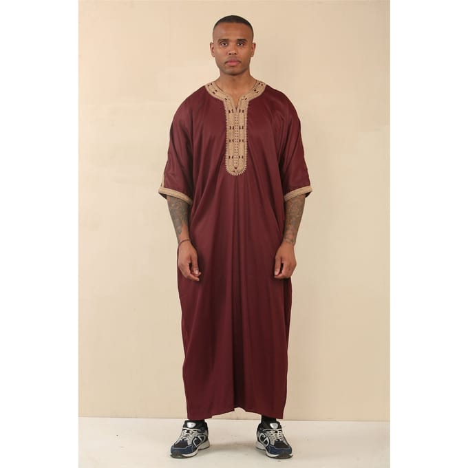 Heren bordeaux Marokkaanse Thobe Jubba Robe Eid Djellaba Gandoura