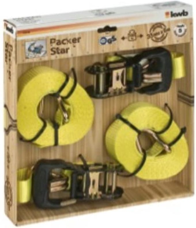 KWB Spanband met ratel en 2 haken 6,0 m x 35 mm Set van 2