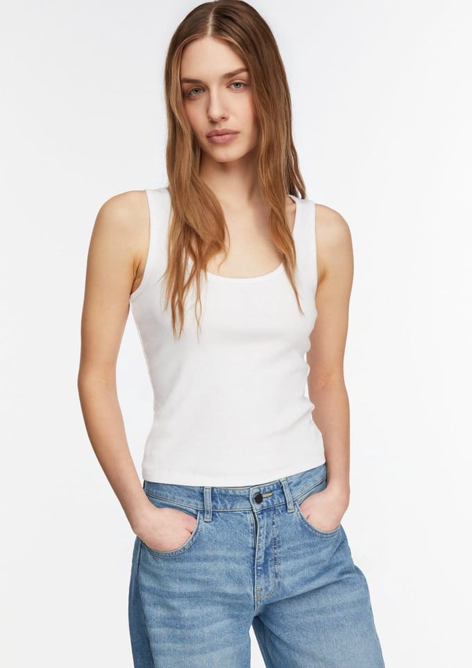 Dunne rib tanktop met ronde hals dames COMMA