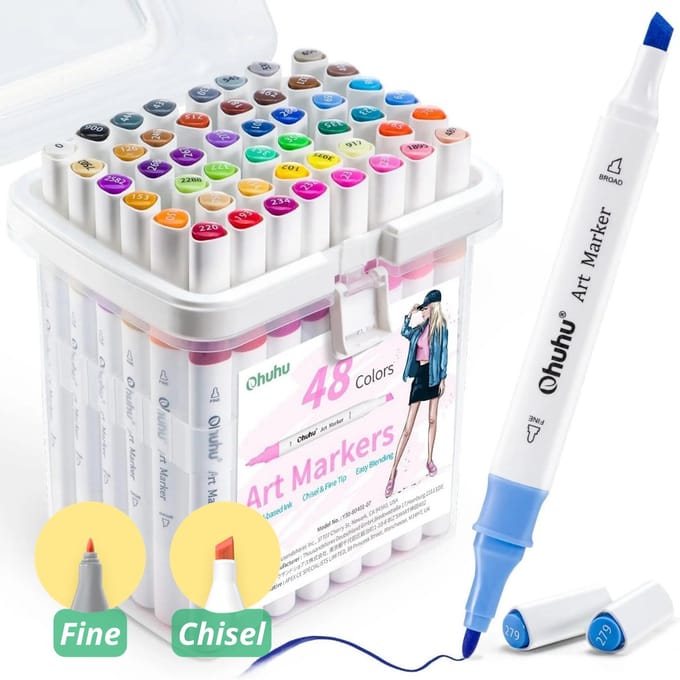 Ohuhu - Oahu Fine & Chisel - Alcohol Based Art Markers – 48 kleuren