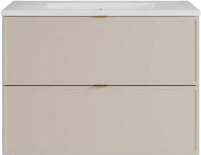 Vente-unique Zwevend badkamermeubel met inbouwwastafel - Beige - 80 cm - ONDIL
