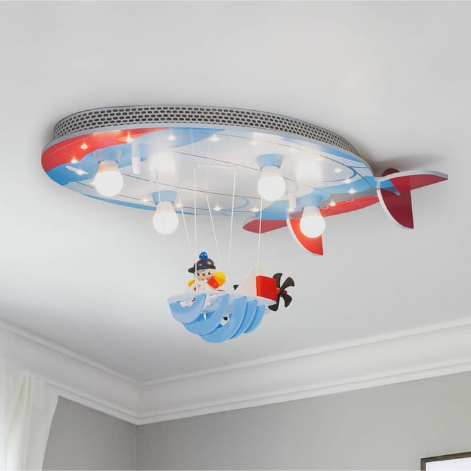 Elobra Plafondlamp luchtschip met Joe, blauw-rood-wit