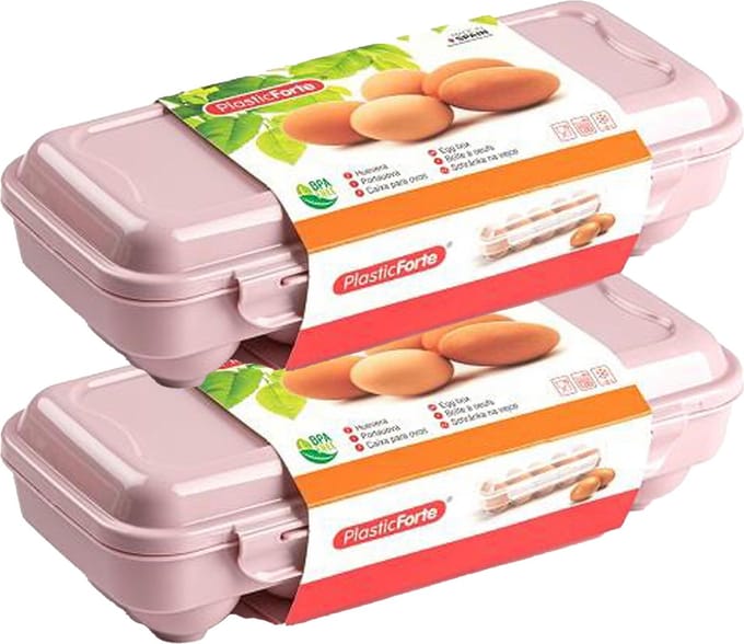 Plasticforte Eierdoos - 2x - koelkast organizer eierhouder - 10 eieren - licht roze - kunststof - 27 x 12,5 cm