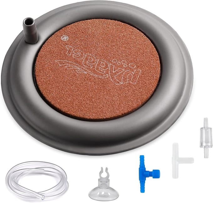 Nano Air Stone 3.4 Inch - Aquarium Lucht Diffuser, Zuurstofsteen Disc voor Vissen met RVS Basis en Efficiënte Watercirculatie
