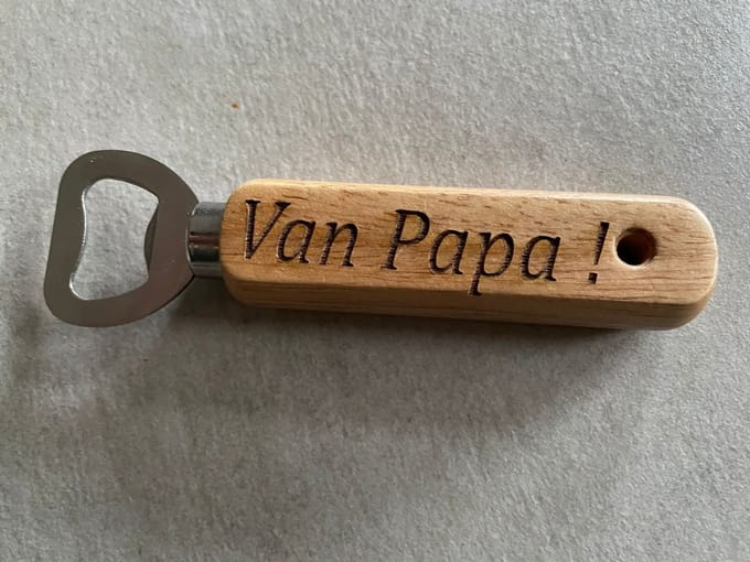 Bieropener - Flesopener -Hout & RVS-Vaderdag Cadeau - Vaderdag -Van papa -