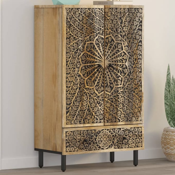 vidaXL - Hoge - kast - 60x33x100 - cm - massief - mangohout