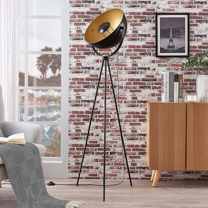 Lindby - vloerlamp- Driepoot - - 1licht - Metaal - H: 160 cm - E27 - zwart, goud
