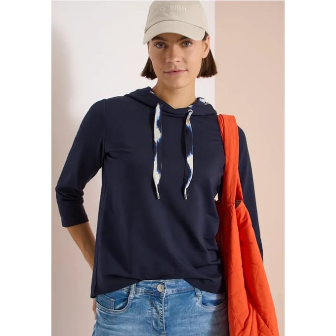 Shirt met 3/4-mouwen, capuchon en printdetails
