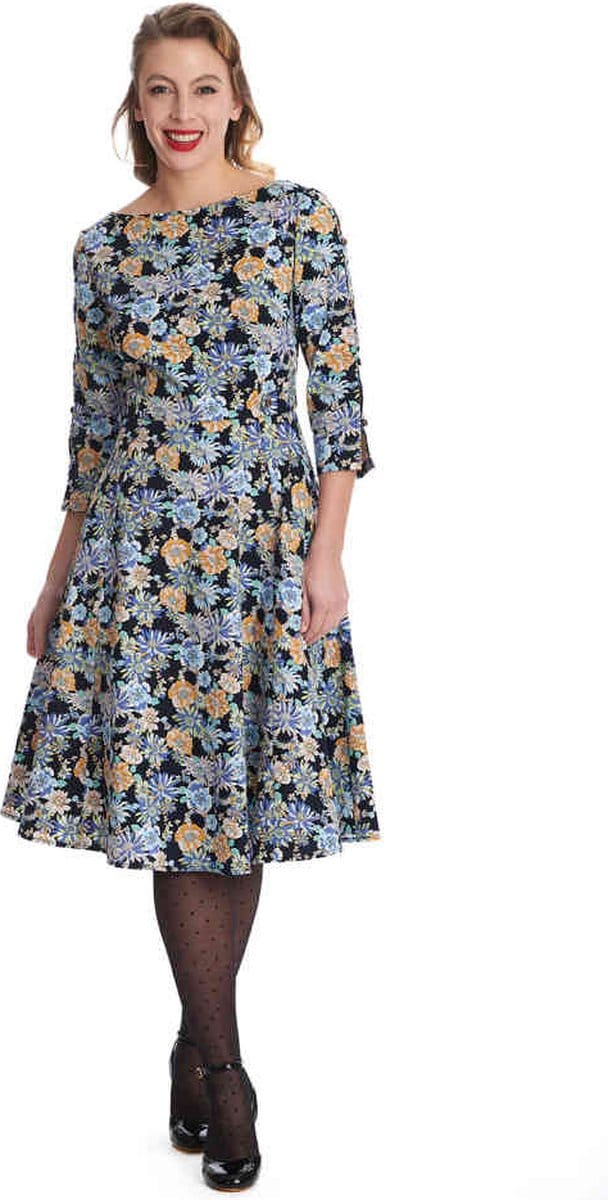 Banned - Floral Feeling Flare jurk - M - Blauw