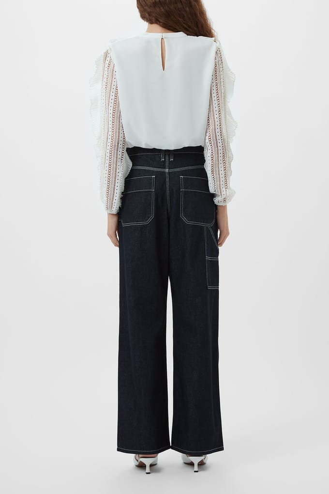 French Connection Annika Lace Frill Top Summer White Taglia: 8 | Maglie a manica lunga Outlet | Donna | Bianco
