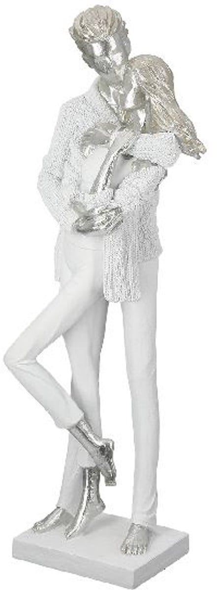 Sculptuur - Samen - Omhelzing - Geliefden - Wit en Zilver - Beeld - Polyresin