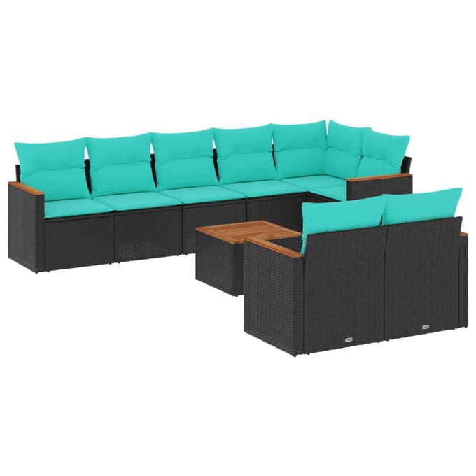 vidaXL - 9-delige - tuinbankset - met - kussens - van - zwart - polyrotan