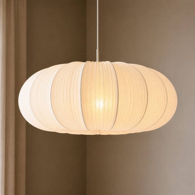 Lindby hanglamp Marielle, Ø 55 cm, wit, textiel, 3x E27