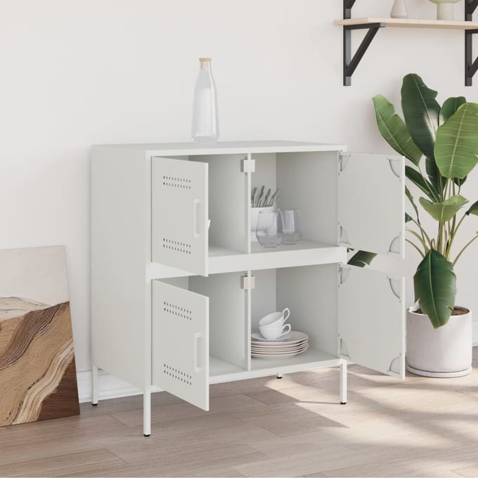 vidaXL - Dressoir - 68x39x79 - cm - staal - wit