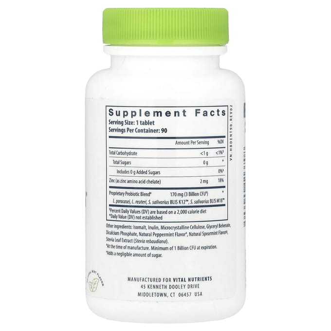 Vital Nutrients, Hyperbiotics®, Pro-Dental® Probioticum, Natuurlijke Muntsmaak, 90 Vegan Kauwtabletten