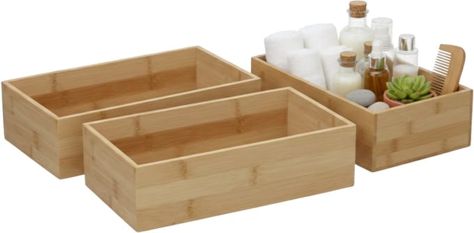 Gerimport Lade organizer - 3x - bamboe hout - 25 x 15 x 7 cm - bakje - kast sorteerbakje