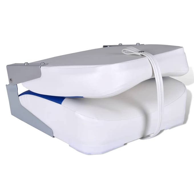 vidaXL - Bootstoel - met - blauw-wit - kussen - inklapbaar - 41x36x48 - cm