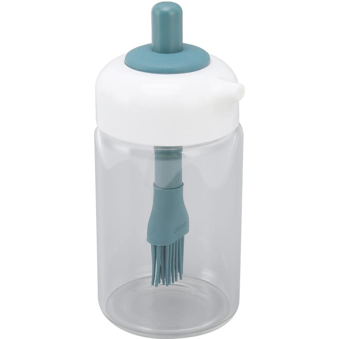 Drukbediening 2-in-1 Olieflessendispenser Keuken Glas Olieflessen met Siliconen Borstel 230ml Donker white