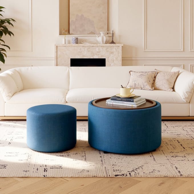 Sweiko Salontafel - Kruk - Set van 2 - Met opbergruimte - Linnen - Blauw