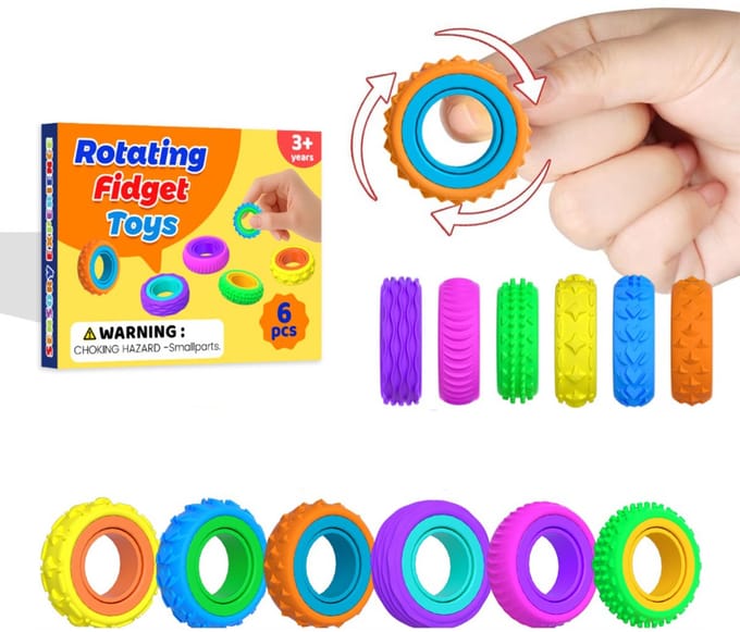 Fidget Ringen Set – 6 Stuks Draaibare Friemelringen (3,5 cm) – Anti Stress & Sensorisch Speelgoed