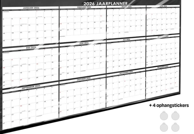 Jaarplanner 2027 - B1 (100 x 70 cm) - Gelamineerd - Ophangstickers - Planstickers