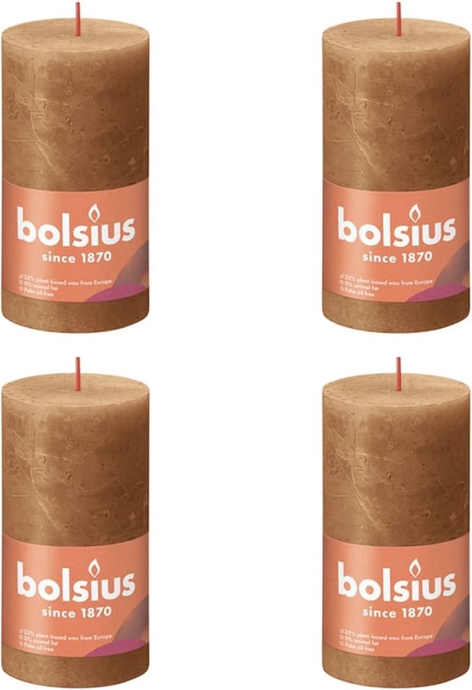 Bolsius Stompkaarsen Shine 4 st rustiek 130x68 mm spice brown