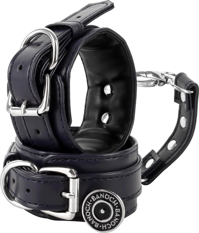 Banoch | handboeien van pu leer | blauw - zwart / zilver | bondage
