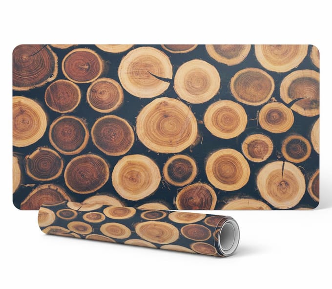 Bureauonderlegger voor toetsenbord en accessoires, houten cirkels, 90x45 cm