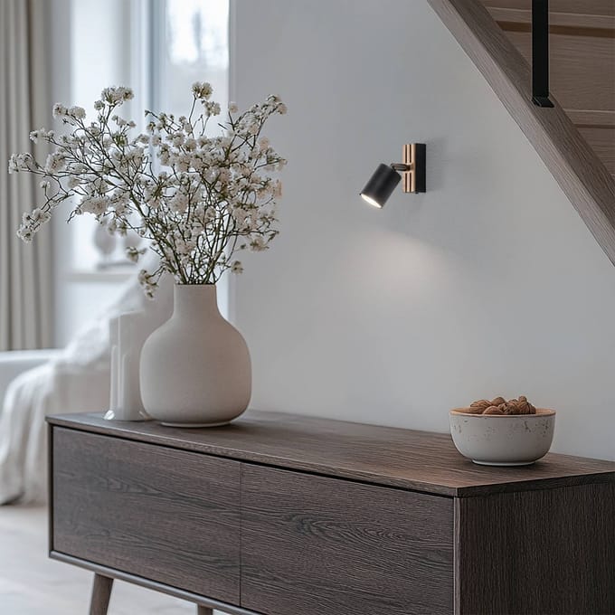 Envostar Tino wandspot 1-lamp zwart/hout