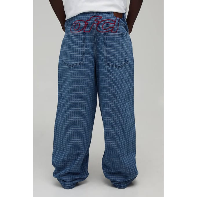 Geruite Denim Ofcl Applicatie Relaxed Fit Jeans | Mid Blue | Size 28R