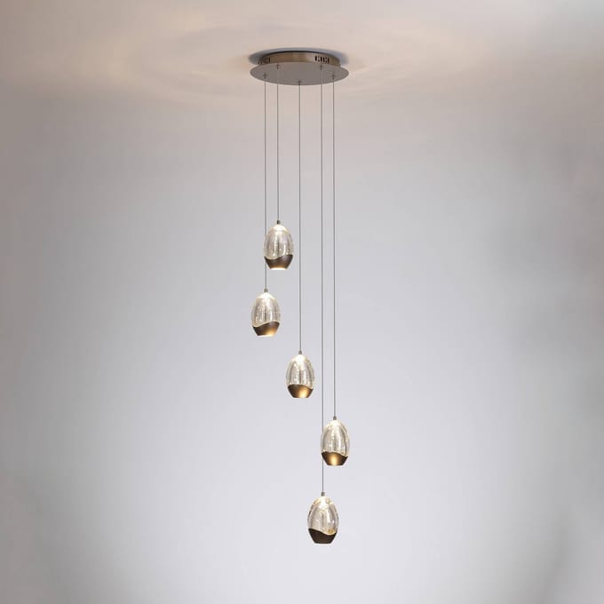 Searchlight LED hanglamp Seeds, Ø 30 cm, crèmekleurig, glas, 5-lamps.