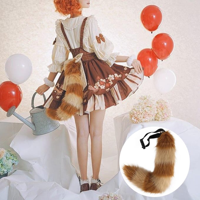 Simulation queue d'animal panda roux peluche queue de renard accessoires de cosplay One Size marron