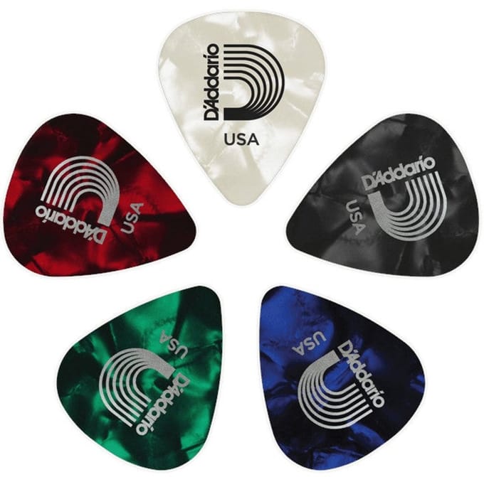 D'Addario 1CAP2-25 Assorted Pearl Celluloid Guitar Picks Plectrums voor gitaar, Light (25 stuks)
