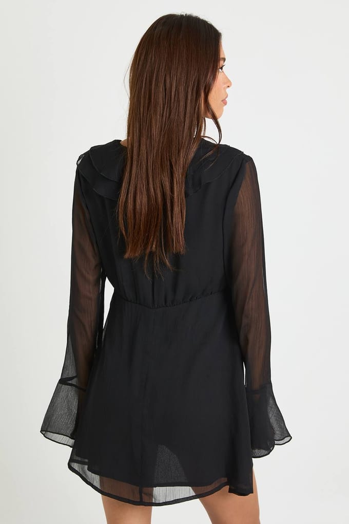 boohoo Dames Chiffon jurk met geraffineerde taille | Zwart | Maat: 44