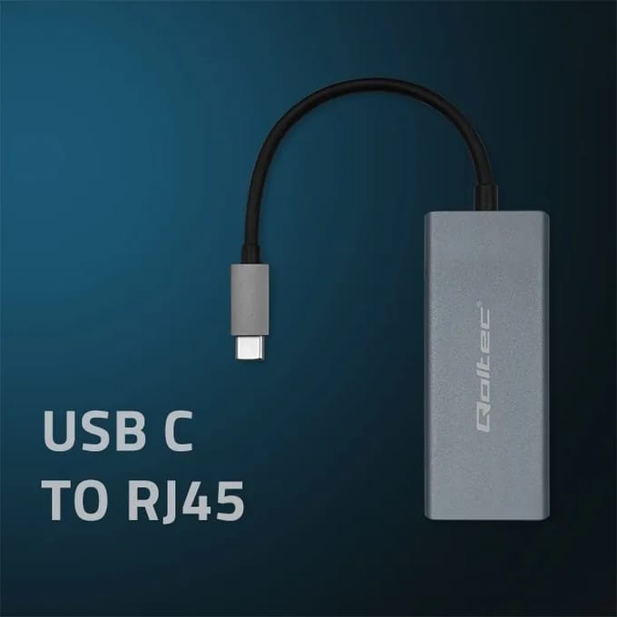 Qoltec USB-C 3.1 netwerkadapter |   RJ45 |   Ethernet |   1000 Mb/s |   Aluminium