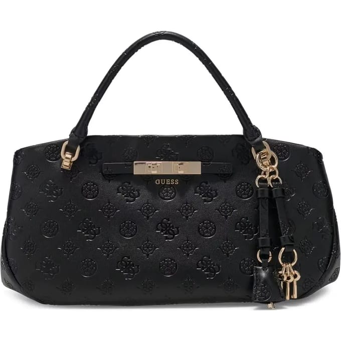 GUESS schoudertas handtas Carmella 3 Comp Satchel Black Logo zwart