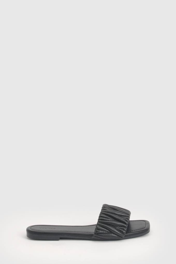 boohoo Dames Slippers Met Vierkante Neus, Gevoerd En Getextureerd | Black | Maat: 3