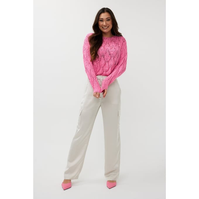 EsQualo Sweater Cable Tape Yarn Rose Größe: M | Pullover Outlet | Damen | Rosa
