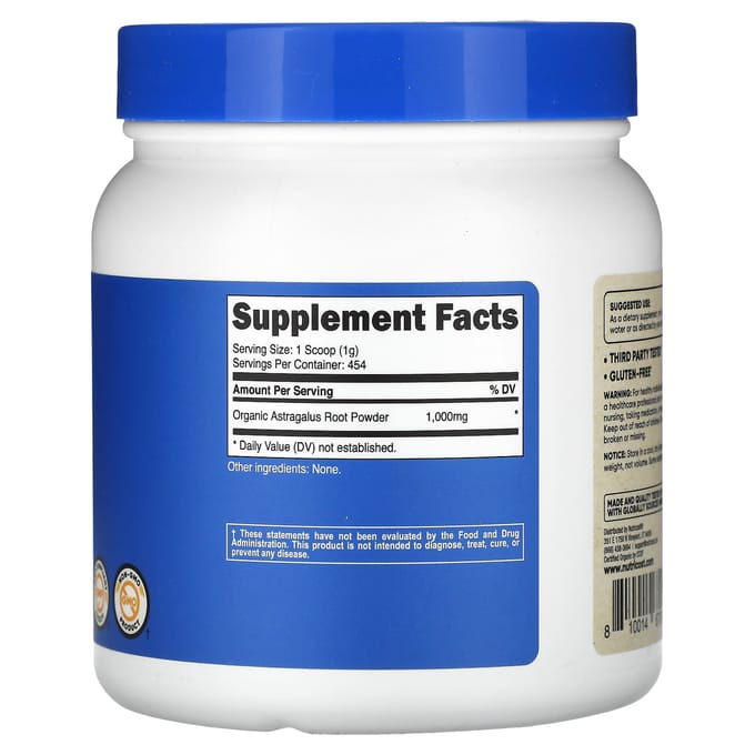 Nutricost, biologisch astragaluswortelpoeder, ongeflavoreerd, 454 gram (454 gr)