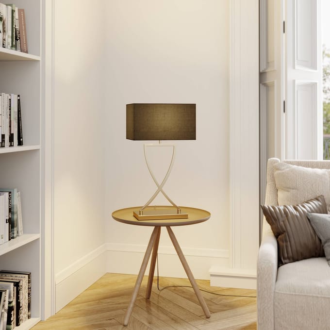 Lucande - Tafellamp - 1licht - Metaal, stof - H: 66 cm - E27 - messing, zwart