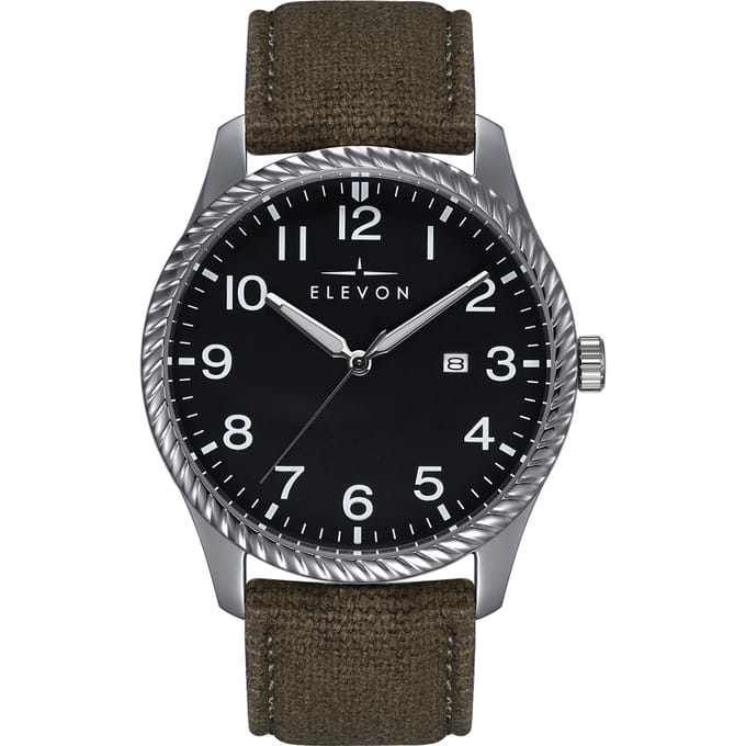 Elevon Crosswind-horloge met leren band en canvasbekleding met datum