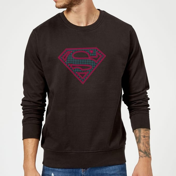 Justice League Superman Retro Grid Logo Sweatshirt - Black - XXL