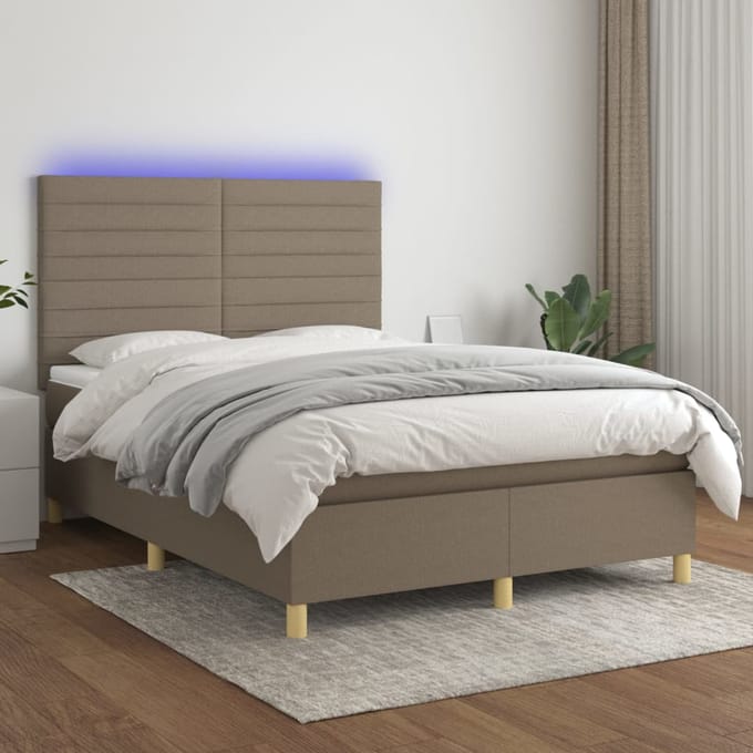 vidaXL - Boxspring - met - matras - en - LED - stof - taupe - 140x200 - cm