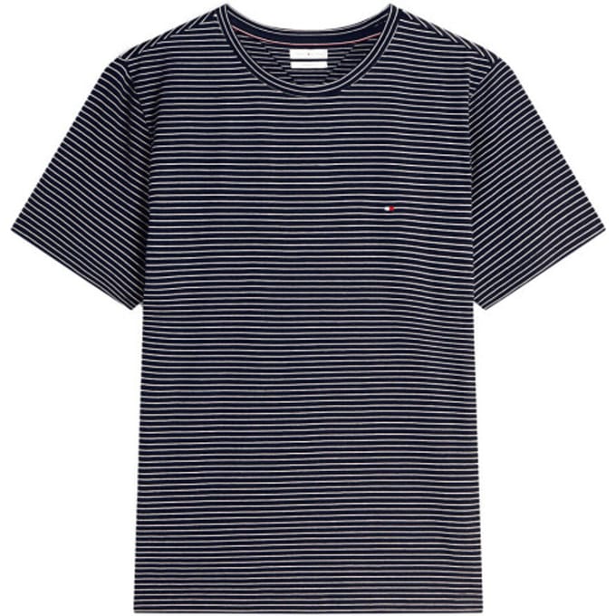 Tommy Hilfiger Flag Embroidery T-shirt Desert Sky/ecru Stripe Größe: S | Basic T-Shirts Outlet | Herren