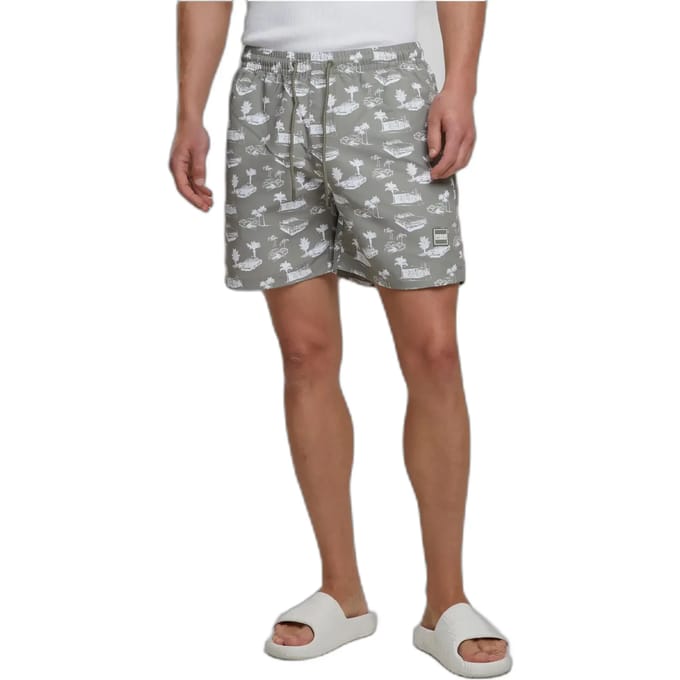Urban Classics - Pattern Zwemshorts - S - Bruin/Wit