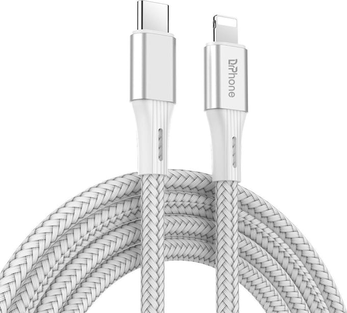 DrPhone UNL2 USB-C naar Lightning Kabel – 1m – 20W PD Snelladen & Data Sync – Nylon Gevlochten – Geschikt voor iPhone & iPad