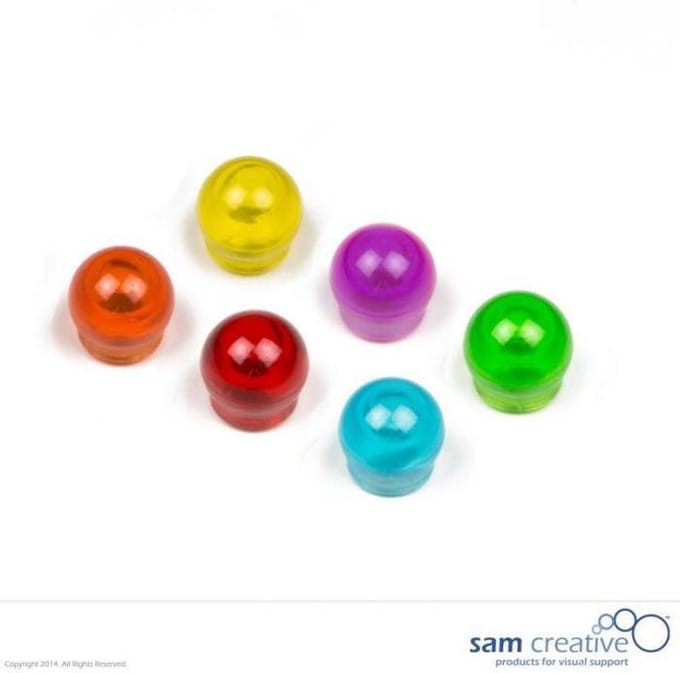 Sam Creative Whiteboard Magneten - Bol - 15 mm - Gemengde kleuren - 6 stuks - Magneten