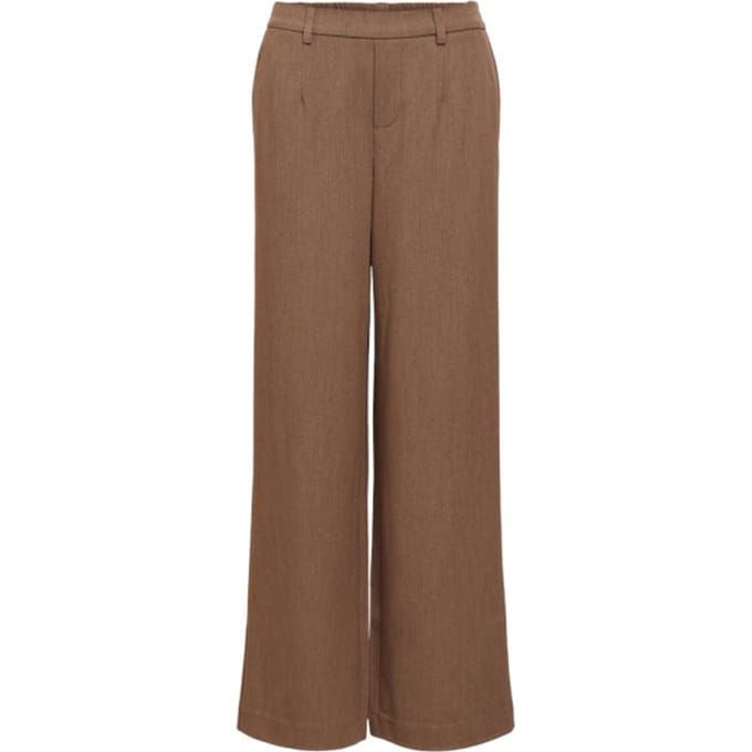 Object bruine dames broek   Wide leg fit   Steekzakken   Elastische boord   Duurzaam   Regular waist Bruin 36