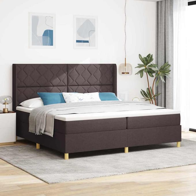 vidaXL - Boxspring - bed - met - LED-stripverlichting - Bruin - 200 - x - 200 - cm - Stof
